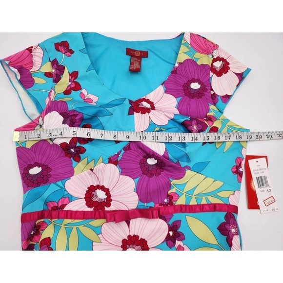 Sangria Womens Dress Size 12 Blue Floral V Neck Short Sleeve Side Zip Lined - Picture 5 of 10